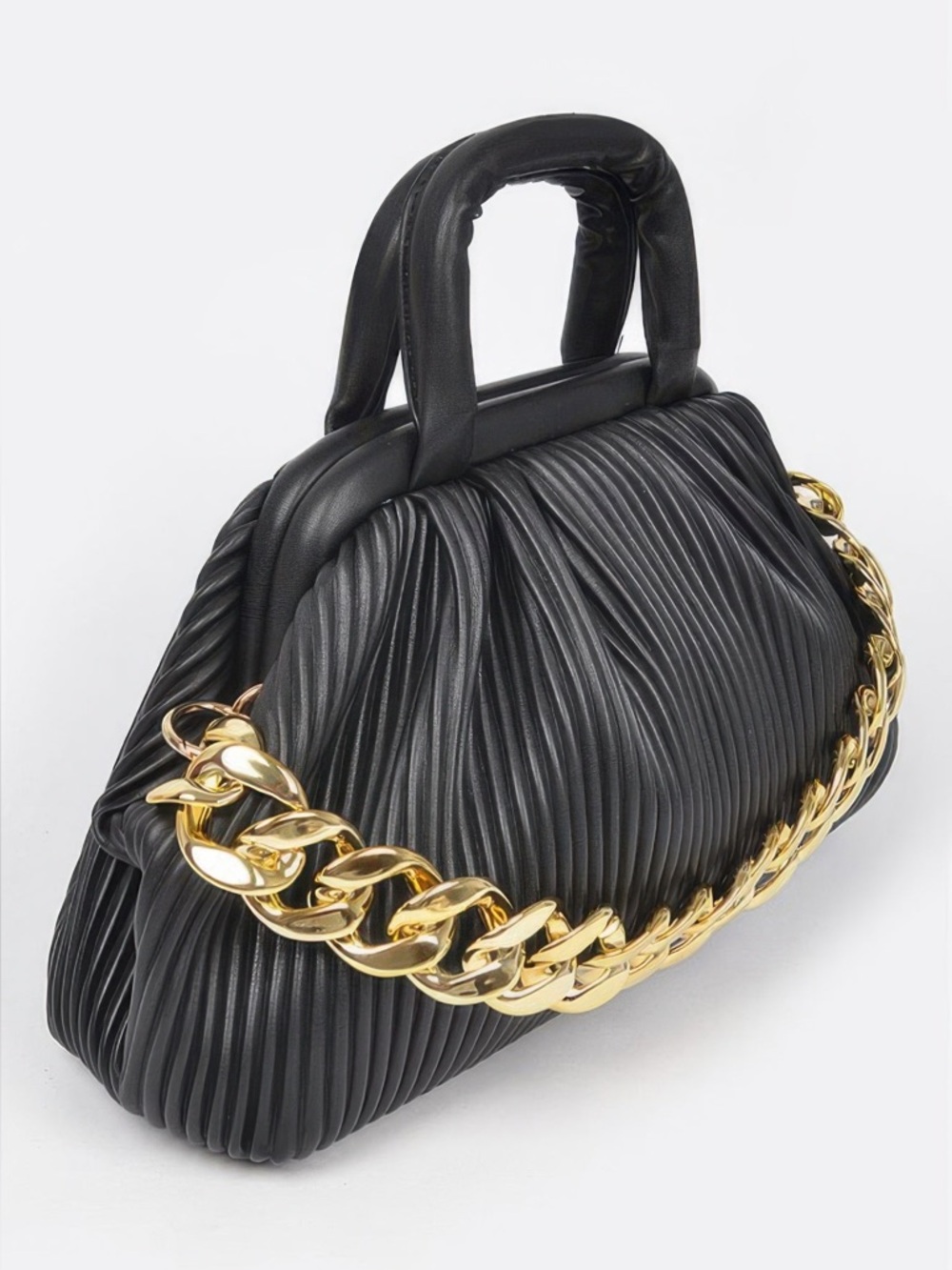Pleated Faux Leather Top Handle Bag - Picture 2 of 5